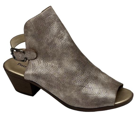 Pierre Dumas Bronze Metallic Pebbled Leather 2.5” Block Heel Ankle Strap Size 9 - Picture 2 of 8